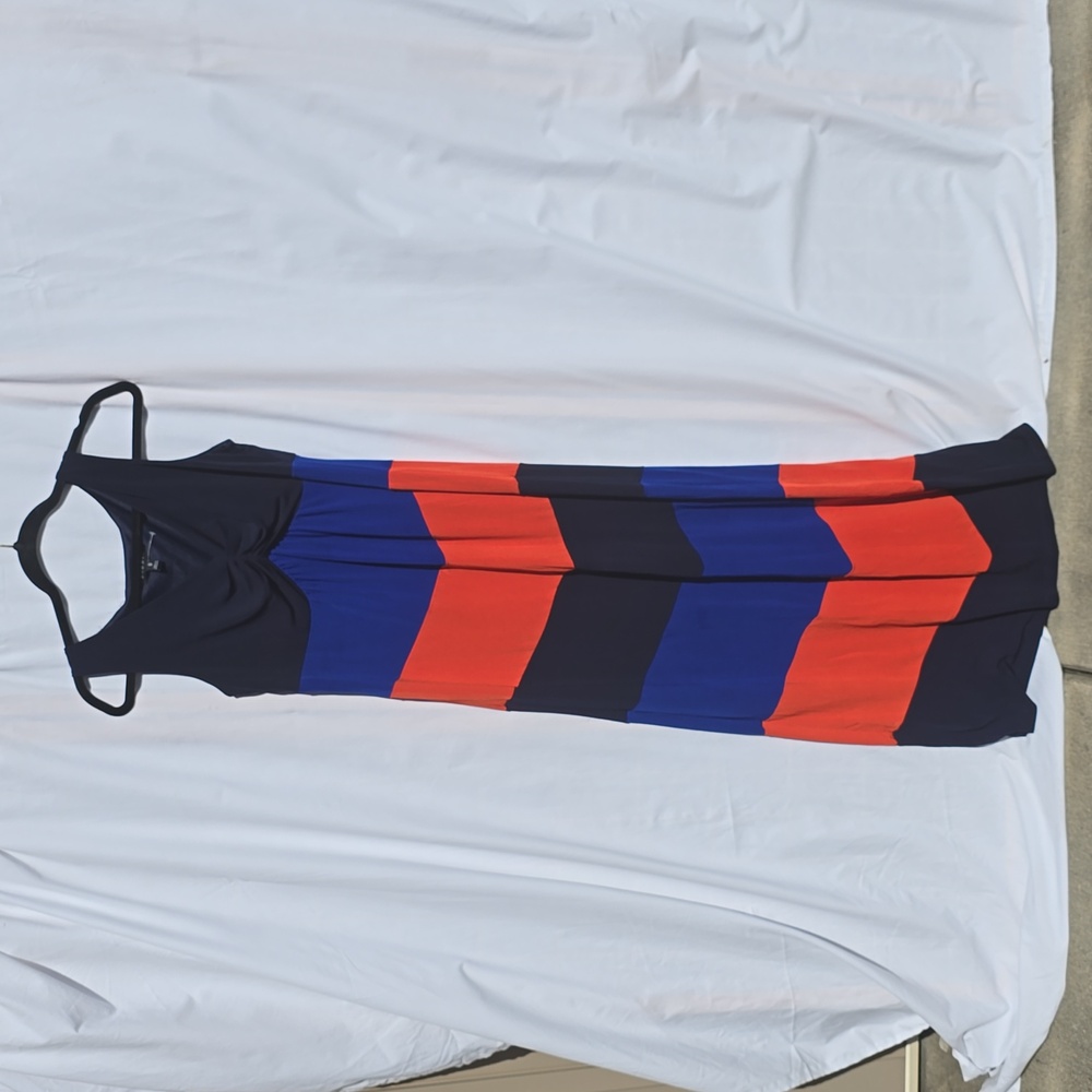 Enfocus Studio Black Blue Orange Chevron Long Maxi Dress Sleeveless Size 8